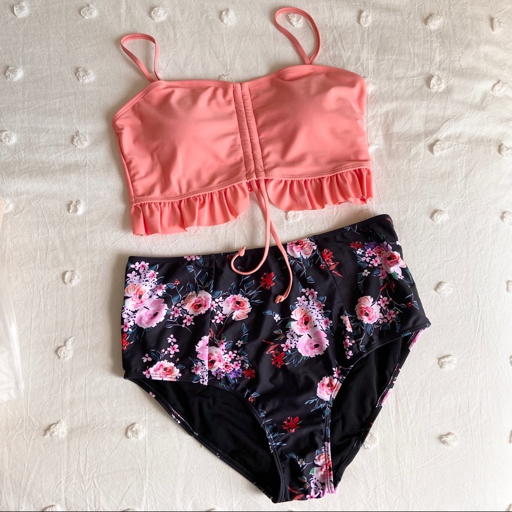NWT RoseGal Swim Top & Swim Bottom - Peach & Black